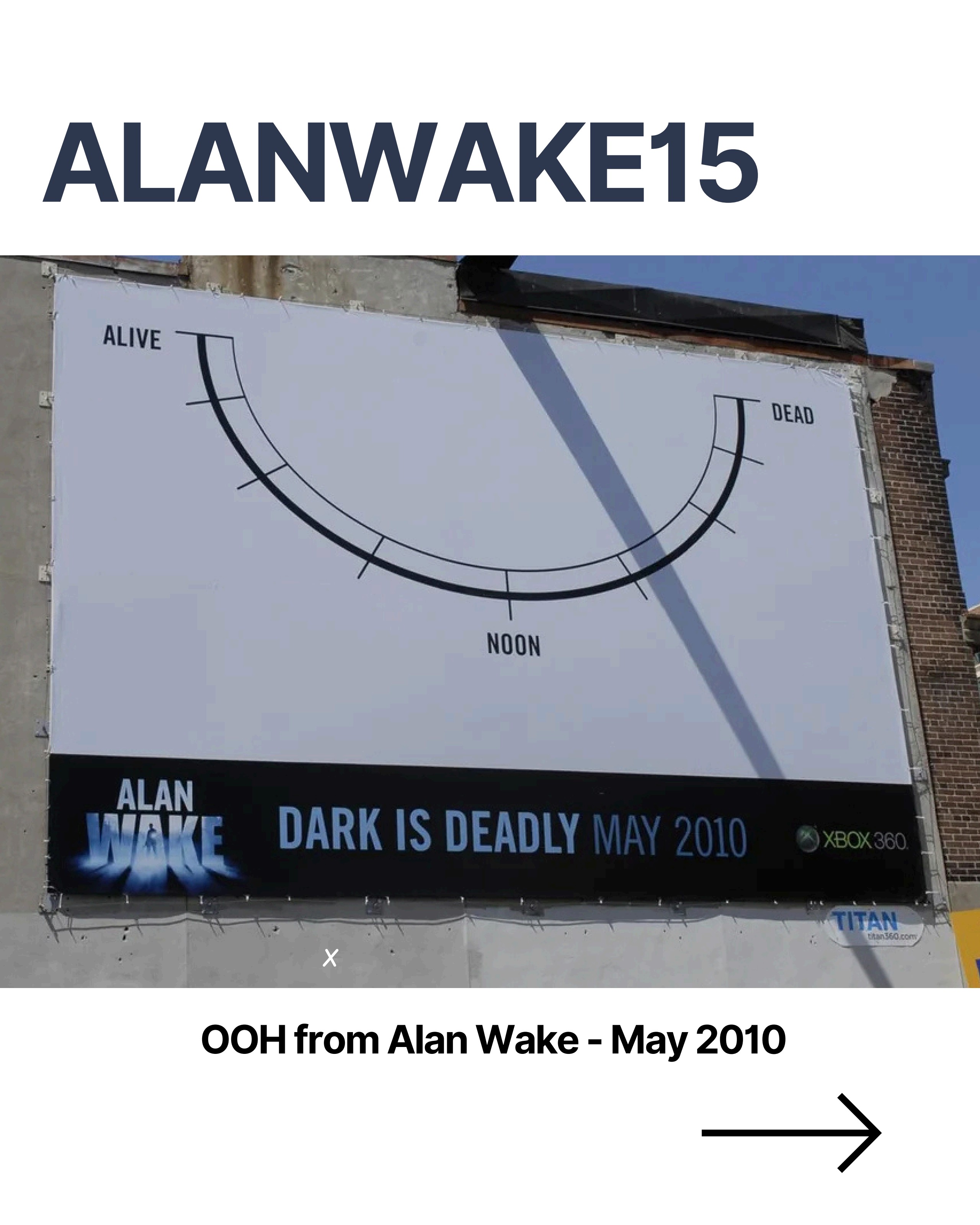 Billboard with sundial: ALIVE at noon, DEAD at night