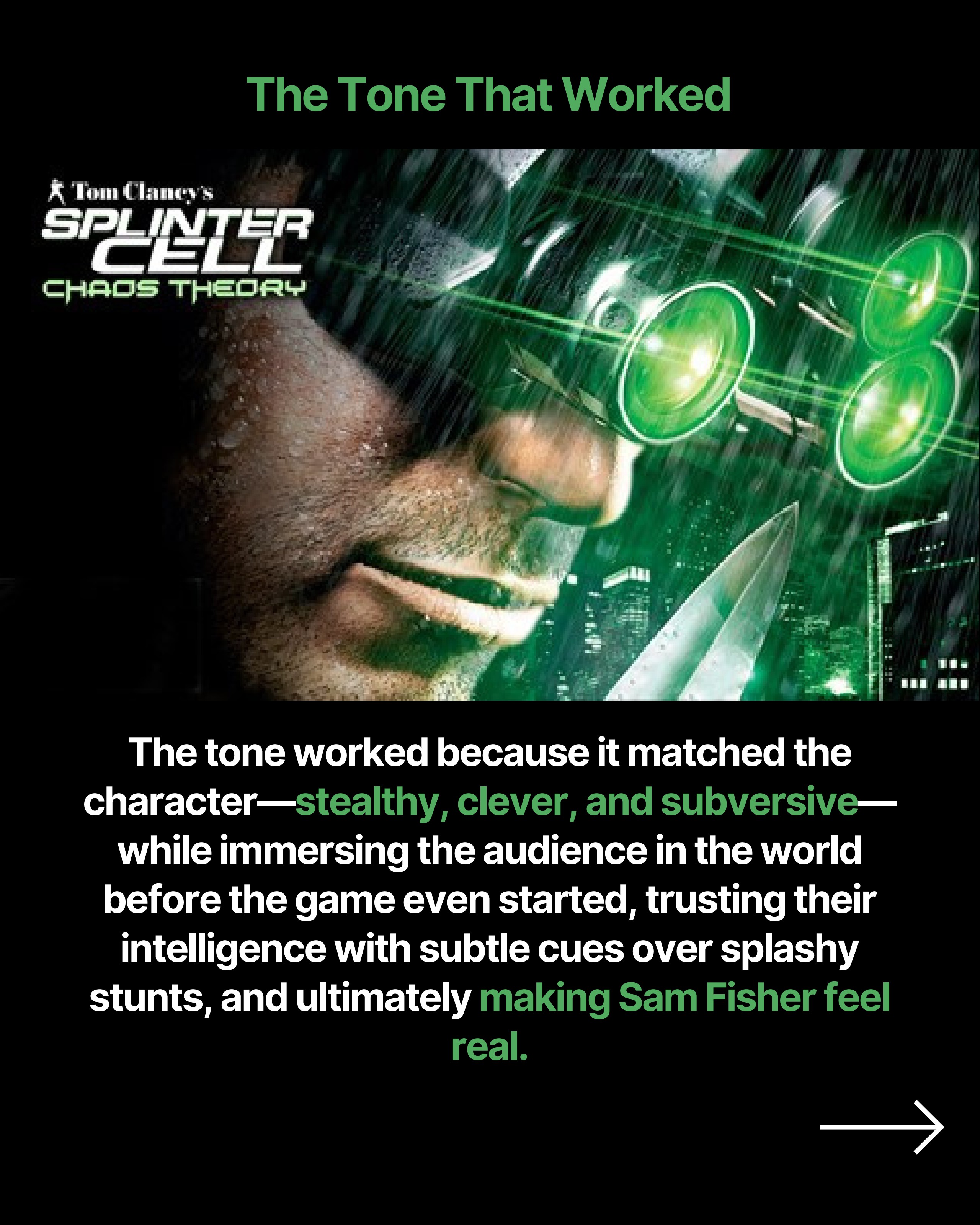 Tom Clancy's Splinter Cell Chaos Theory logo with note on tone